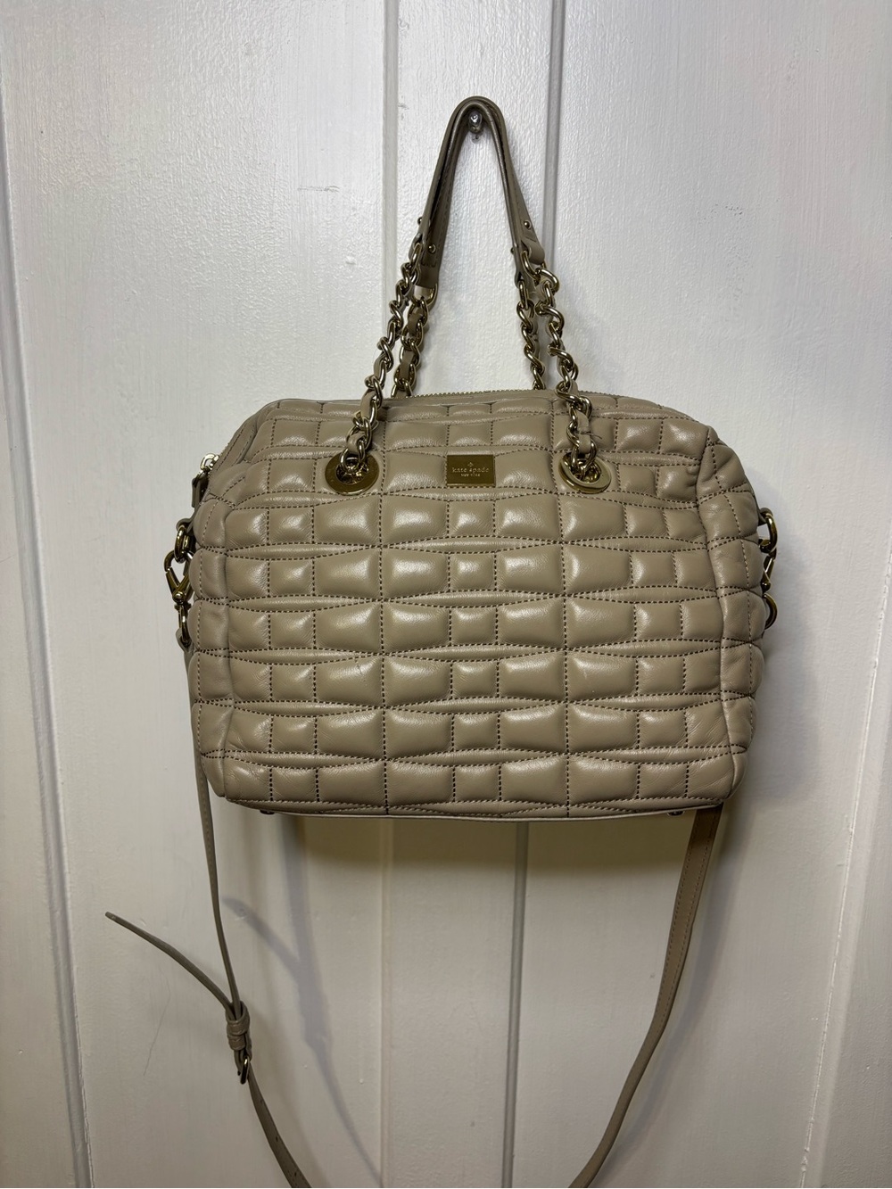 Kate Spade Quilted Leather Shoulder Bag in Taupe - Chain Strap
